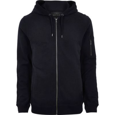 Navy blue casual zip front hoodie